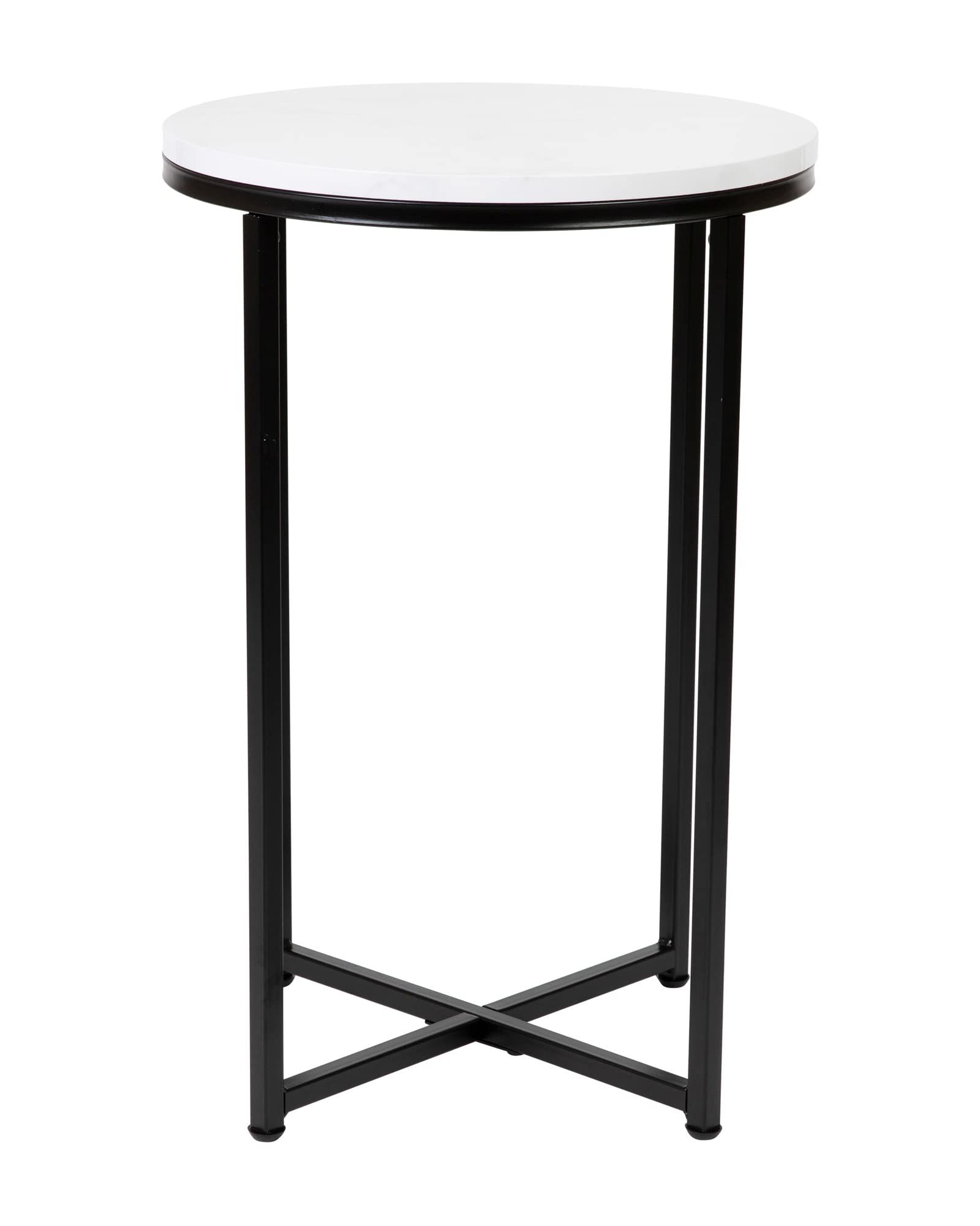 Flash Furniture Hampstead Collection End Table - Modern White Marble Finish End Table - Crisscross Matte Gold Frame
